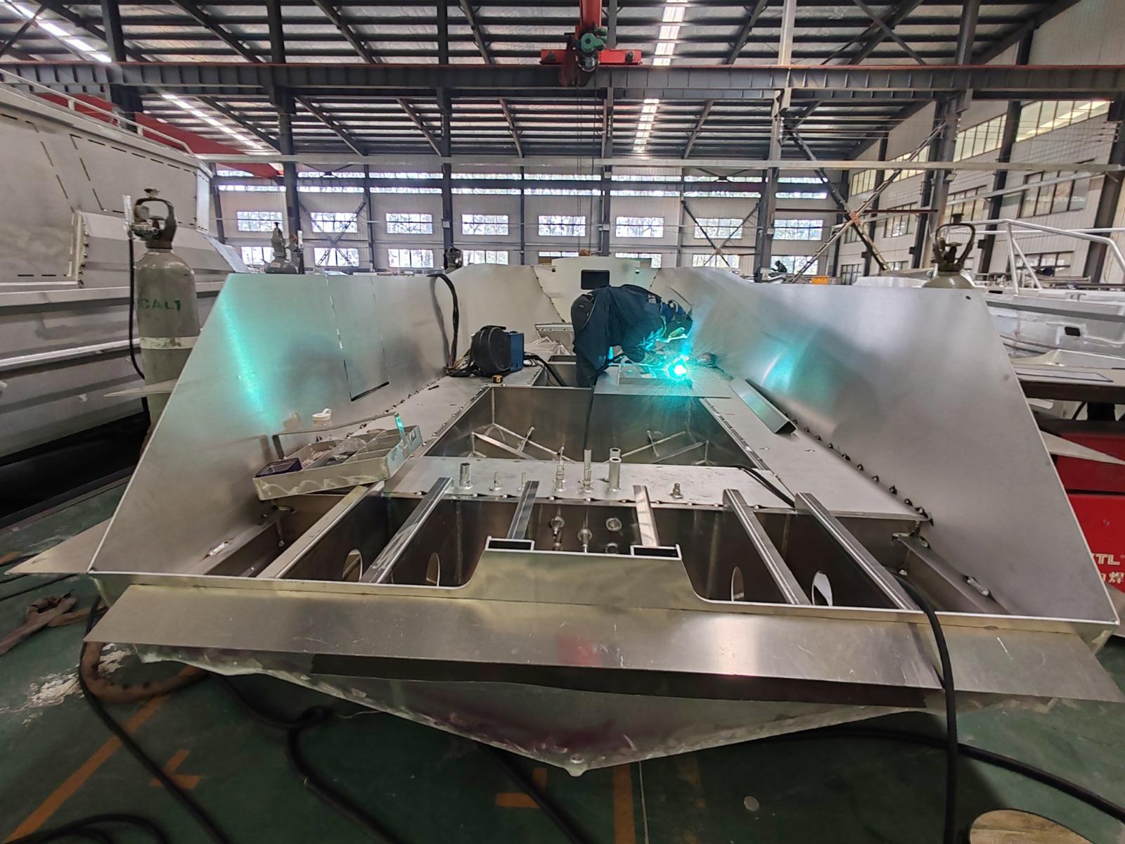 AOMAS boat hull taking shape in the workshop