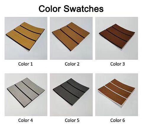 Six boat flooring colour swatches